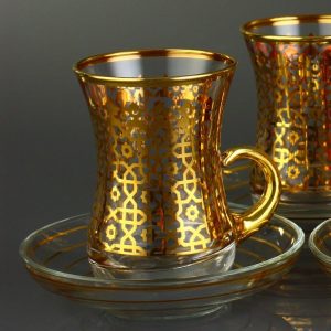 Arabesque Gold Turkish Tea Set