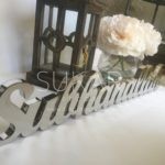 Polished Stainless Steel Double Sided Table Art. Modern Arabic Table Art reads "Subhan Allah" Self Standing Size: 20"WX3"H